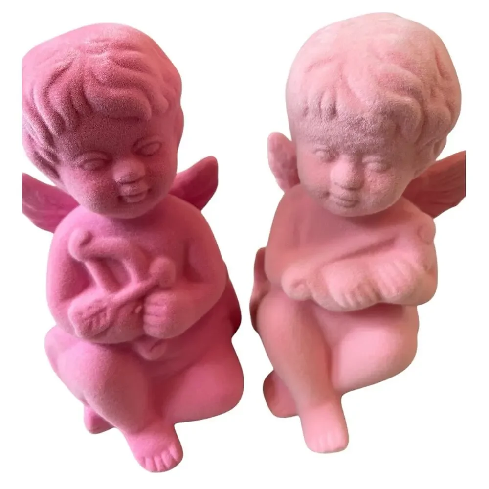 2025 Target Spritz 2pk Pink Flocked Valentines Cupid Cherub Figurines NEW